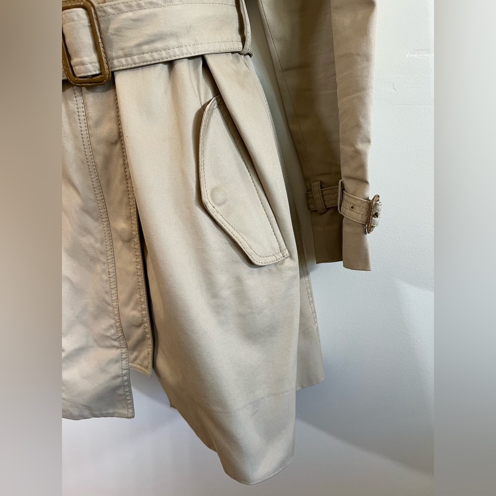 J Crew Trench Coat Womens Size 0 Tan Khaki Mid Length Belted - Picture 12 of 12